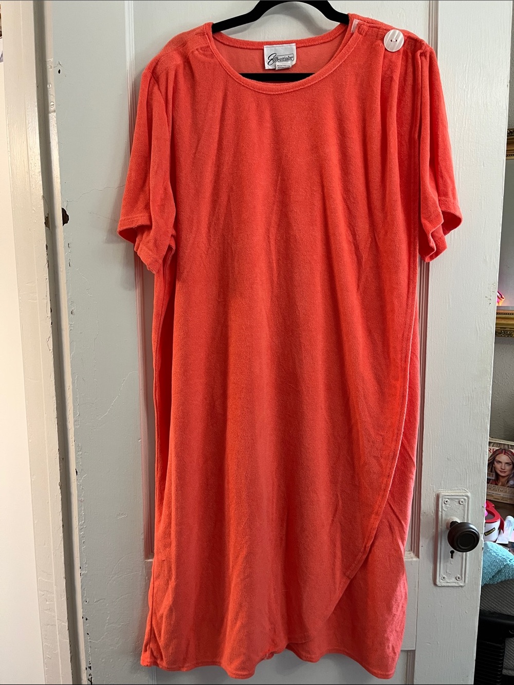 Easy Essentials Terrycloth after shower house dress. Bright coral.